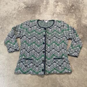 Pendleton Sweater Womens Large Blue Green Chevron Cotton Silk‎ Cardigan